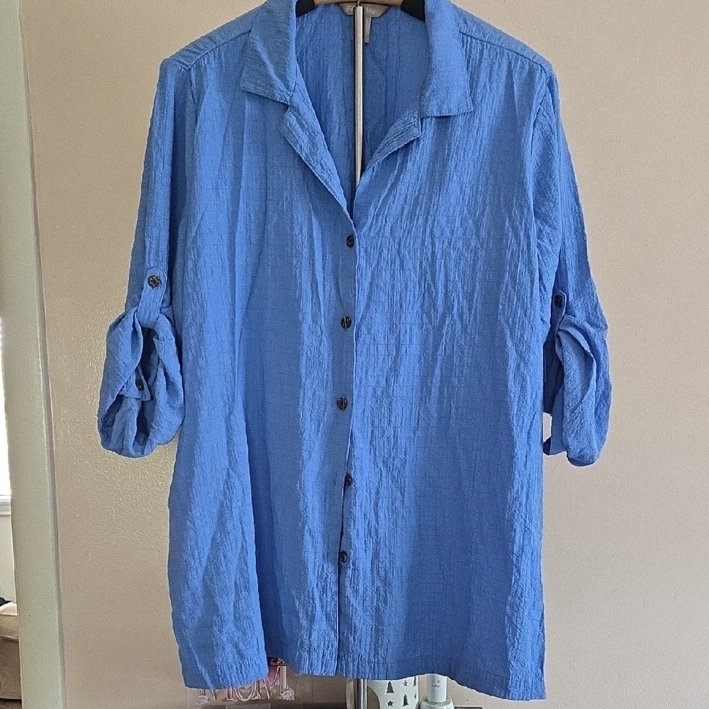 White Stag Blue Blouse with Roll-Up Sleeves